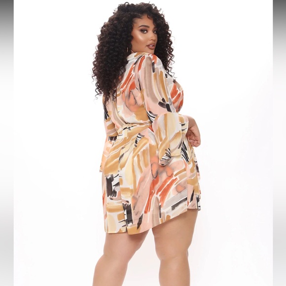 Fashion Nova Plus Size Stay Beautiful Flowy Romper - Rust/Combo 2X - Picture 2 of 9